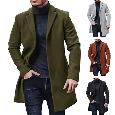 Buy UK Mens Winter Warm Formal Trench Coat Long Jacket Smart Work Outwear Overcoat • 18.99£