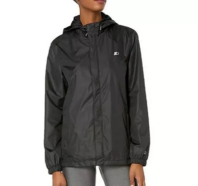 Buy Nwt Women's Starter Black Windbreaker Hooded Jacket Size M • 17.37£
