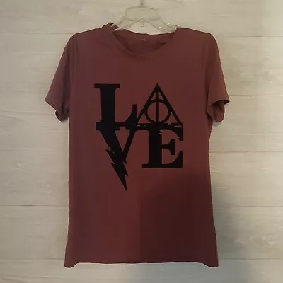 Buy LOVE Harry Potter T-Shirt Maroon Red  I Love You To The Deathly Hallows  LARGE • 15.43£