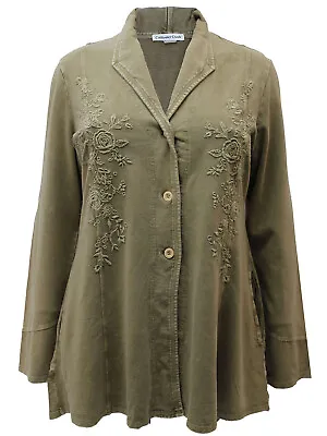 Buy Coldwater Creek Jacket KHAKI Single Breasted Embroidered Sz 10 14 16 18 20/22 24 • 24.95£