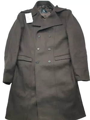 Buy The Wool Maker Pea Coat Jacket Long Kline Wool With Belt Chocolate Brown Mens XL • 34.95£