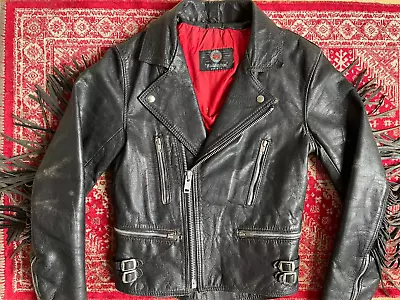 Buy Vintage WADDINGTON Motorcycle Leather Jacket S Chest 36 Fringed Rock Biker • 125£