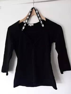 Buy Karen Millen V Necked  Black Top Size 2 Medium With Diamente Style Neck Band • 8£