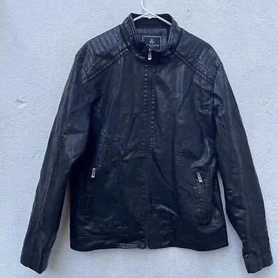 Buy Hanjiang Faux Leather Jacket Mens 4XL 46” Black Biker Bomber Full Zip   80s 90s • 12.99£