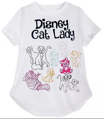 Buy NWT Disney Parks  Disney Cat Lady  T-Shirt Cheshire Marie Figaro Simba Shirt Med • 28.37£
