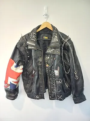 Buy Vintage Punk Rock Rockabilly Studded Leather Biker Jacket Size L Psychobilly Sid • 333.89£