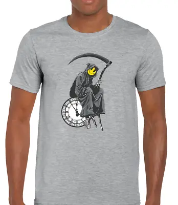 Buy Grim Reaper Time Mens T Shirt Top Banksy Fashion Design Statement Cool Urban Art • 7.99£