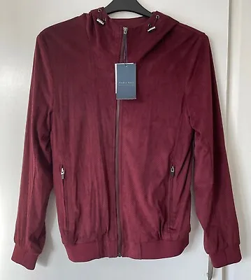 Buy Zara Man Men’s Wine Burgundy Suede Effect Bomber Jacket Hooded Size M NWT • 23£