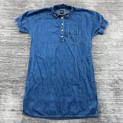 Buy GAP Shirt Dress Size XS Womens 1/4 Button Up Short Sleeve Medium Wash Blue Denim • 18.24£