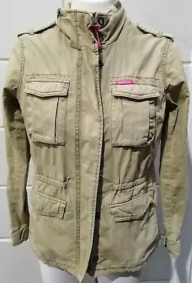 Buy Superdry Womens Military Style Denim Jacket 100% Cotton Size 12 Sand Colour Used • 18£