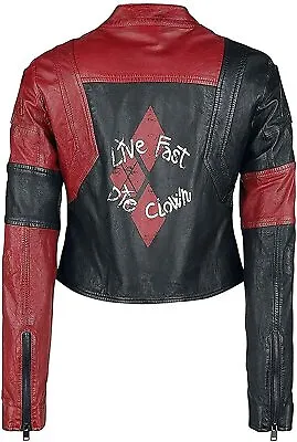 Buy Women HQ Live Fast Die Clown Red Jacket -The Suicide Squad Real Leather Jacket • 42.52£