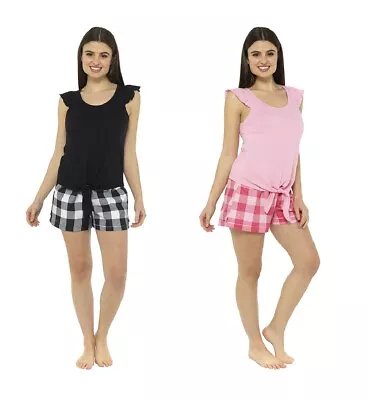 Buy Ladies Check Design Cool Summer Lightweight Shorts PJ Set ~ Nightwear Pyjama • 13.99£