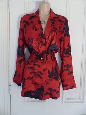 Buy Zara Size S Red Silky Jacket, Double Breasted Belted Black/purple Floral Pattern • 10.99£
