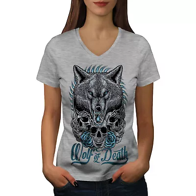Buy Wellcoda Wolf Of Death Art Animal Womens V-Neck T-shirt,  Graphic Design Tee • 15.99£