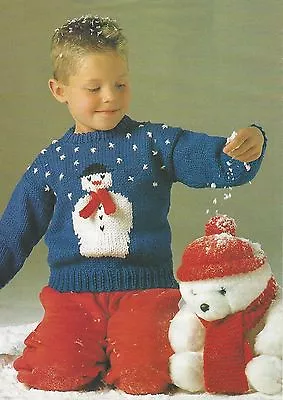 Buy Christmas Snowman Sweater Hat & Scarf  Chunky Knitting Pattern  22-28  608 • 2.09£