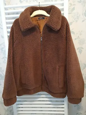 Buy Ladies Boohoo Brown Teddy Jacket Size 12 • 15£