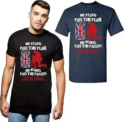 Buy We Stand For The Flag We Kneel For The Fallen Lest We Forget T-Shirt Uk Flag Top • 11.99£
