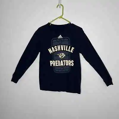Buy Small Nashville Predators NHL Hockey T-shirt T Shirt Top By Adidas Navy Blue  • 10.57£