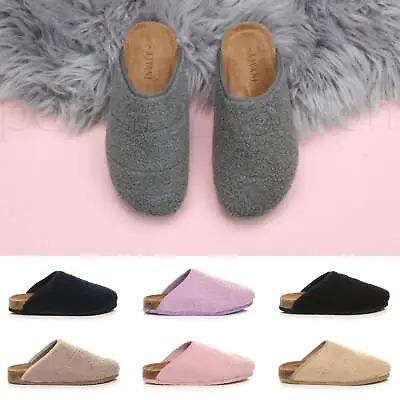 Buy Womens Ladies Slip On Fleece House Shoes Comfort Footbed Mules Slippers Size • 9.99£