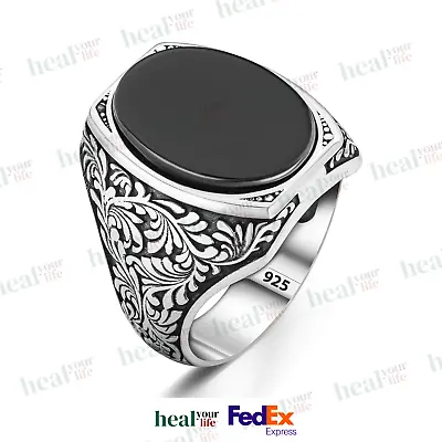 Buy Oval Gemstone Silver Ring For Men- Minimalist Ring Hand Engraved Jewelry For Him • 77.04£