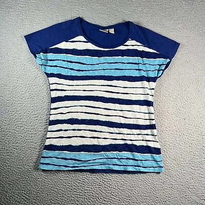 Buy Chicos Zenergy T Shirt Womens 0 Blue Striped Cap Short Sleeve Classic Ladies • 14.73£