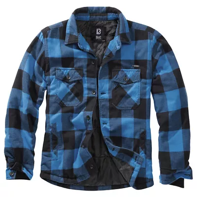 Buy Brandit Lumber Jacket Mens Padded Flannel Coat Check Shirt Warm Black Blue • 67.95£