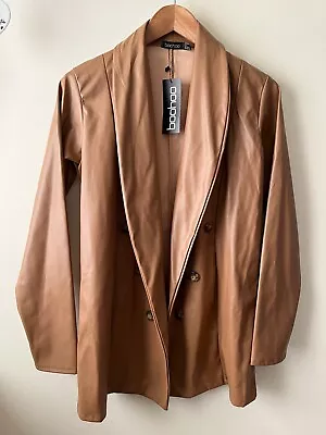 Buy Boohoo Jacket Size 8 New Brown Leather Look Blazer Party Going Out Stylish Chic • 15£