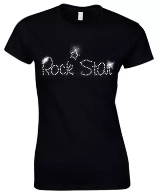 Buy ROCK STAR - Crystal Ladies Fitted T Shirt - Rhinestone Diamante - (ANY SIZE) • 9.99£