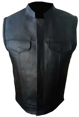 Buy Mens Son Of Anarchy Black Real Genuine Leather Vest Motorcycle Biker Waistcoat • 39.95£