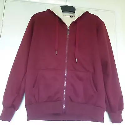 Buy Womens Burgundy Fur Lined Hoodie. Zip Up, Long Sleeved, With Pockets. Size M • 10£