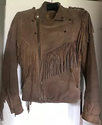 Buy 1980's 'Vintage' Womens Lined Leather Suede Fringed Jacket Brown Size M-L EU 50 • 25.99£