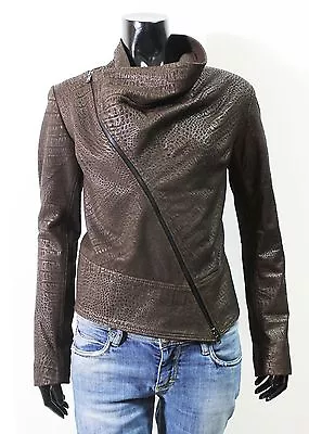 Buy Italian Handmade Women Leather Asymmetric Jacket M Crocodile Brown Vintage • 330.75£