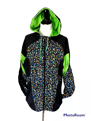 Buy Womens Vintage Y2K Nike Sz XL Windbreaker Jacket Nylon Neon Black Hood Full Zip • 23.62£