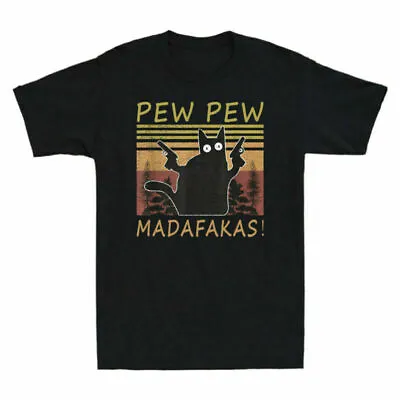 Buy Funny Black Cat PewPewPew Madafakas Men's T Shirt Cat Crazy Pew Short Sleeve Tee • 14.99£