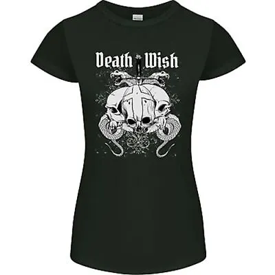 Buy Death Wish Skulls Snakes Biker Gothic Demon Womens Petite Cut T-Shirt • 9.99£