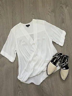 Buy Topshop White Wrap Short Sleeve Loose Drape Blouse T Shirt Top UK 6 8 • 4.99£