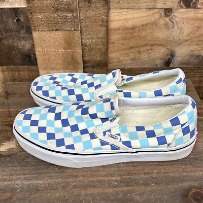 Buy Vans Slip On Shoes Blue Topaz Checkered Canvas Skate Casual Sneakers Womens 9.5 • 28.35£