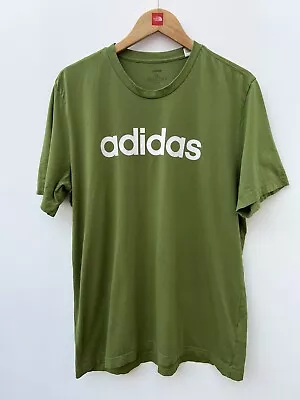 Buy Adidas Essentials Linear Logo T-Shirt Spellout Logo EI9823 Green Mens Size XL • 8.99£
