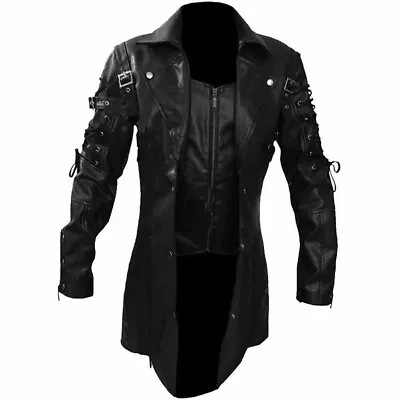 Buy Punk Rave Poison Jacket Black Real Leather Steampunk Gothic Men's Coat UK • 39.09£