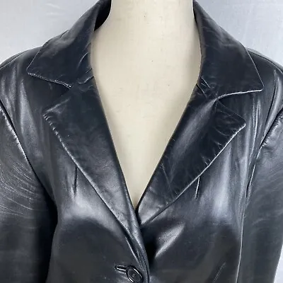 Buy Jones New York Women's Black Leather 3-Button Blazer Size Large Buttery Soft EUC • 37.52£