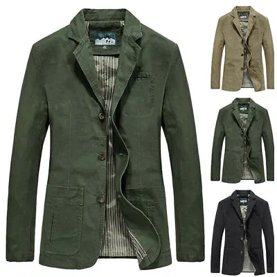 Buy Men's Cotton Suit Jacket Tops Blazers Suits Coat Outwear Fashion Casual Jackets • 23.86£