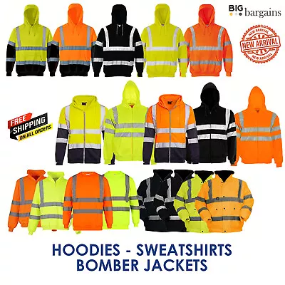 Buy Hi Vis High Visibility Pullover Zip Hoodie Sweatshirt Bomber Jacket Work Coat • 15.99£