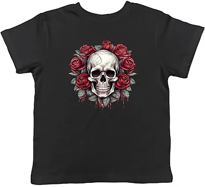 Buy Skull Roses Kids T-Shirt Gothic Emo Biker Rock Head Childrens Boys Girls Gift • 5.99£