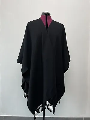 Buy Laura Ashley Vintage Wool Wrap Shawl Tasseled Black Poncho Cape Cover Up UK Made • 54.99£