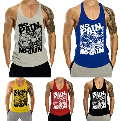 Buy Men GYM No Pain No Gain Bodybuilding Sleeveless T-Shirt Tank Top Fitness Vest UK • 7.91£