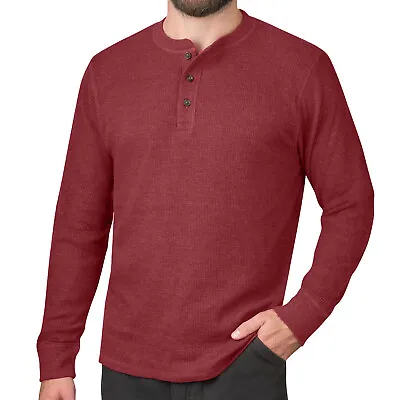 Buy Mens Thermal Henley Jumper Top Grandad Neck Long Sleeve Waffle Knit T-Shirt New • 11.95£