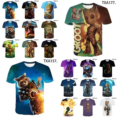 Buy Groot Rocket Racoon 3D Print T-shirt Men Women Short Sleeve Tee Shirt Summer Top • 10.79£