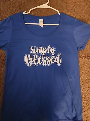 Buy Womens Blue Scoopneck Short Sleeve Shirt Simply Blessed Meduim • 7.87£