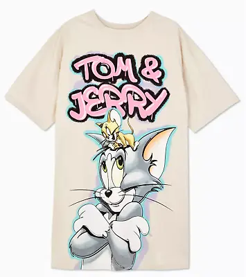 Buy Ladies TOM AND JERRY Nightshirt Women 10/12 Oversized T-Shirt Nightie Primark • 11.99£