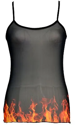 Buy Womens Mesh Strappy Tank Top 90's Flame Red Satanic Mall Goth Emo E-girl UK • 22.50£